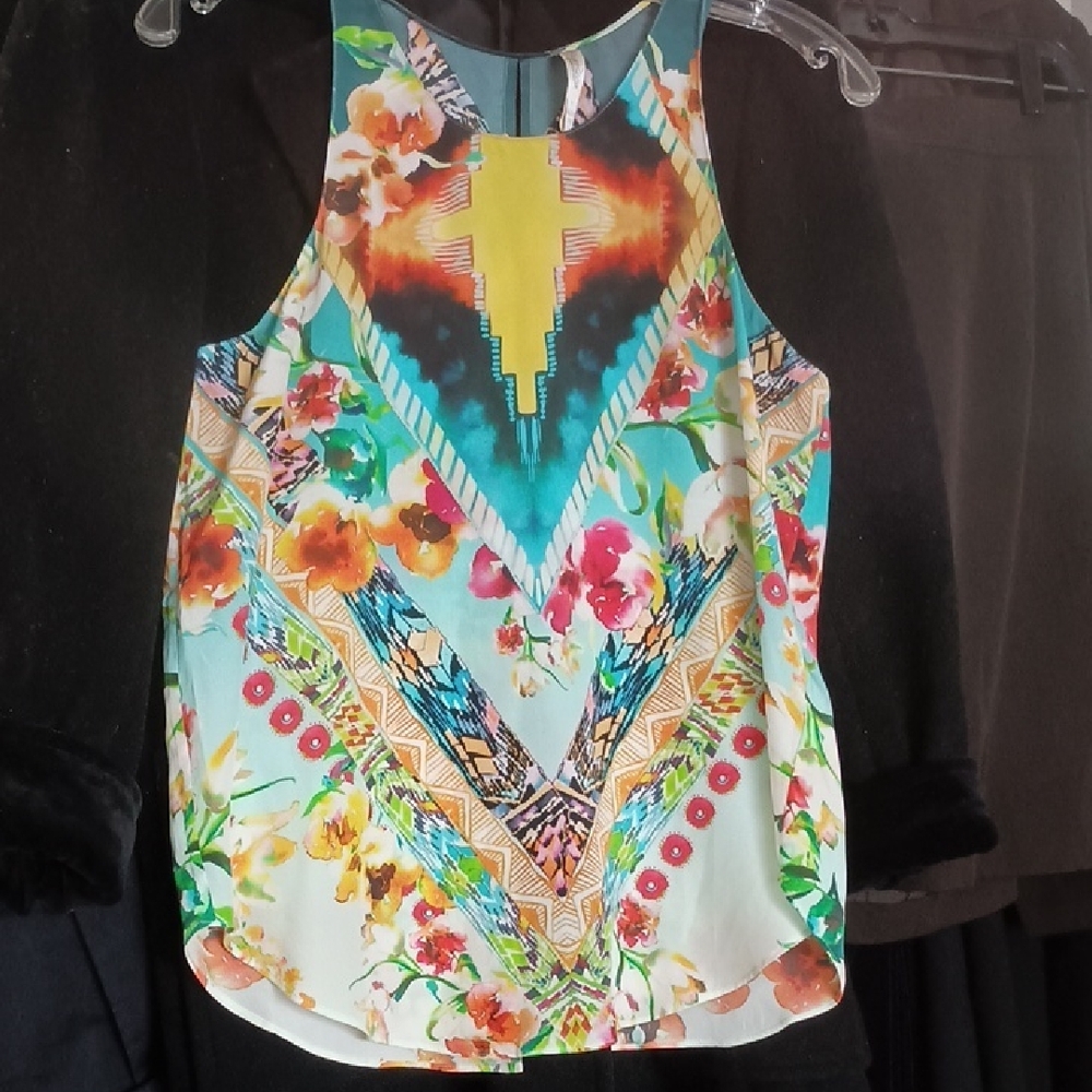 Rory Beca Multicolor Silk Abstract Print Sleeveless Top, Size Small